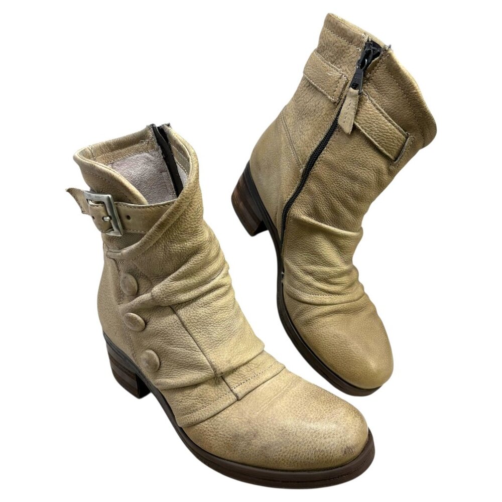 Miz Mooz Sidney Taupe Leather Button Ankle Boots